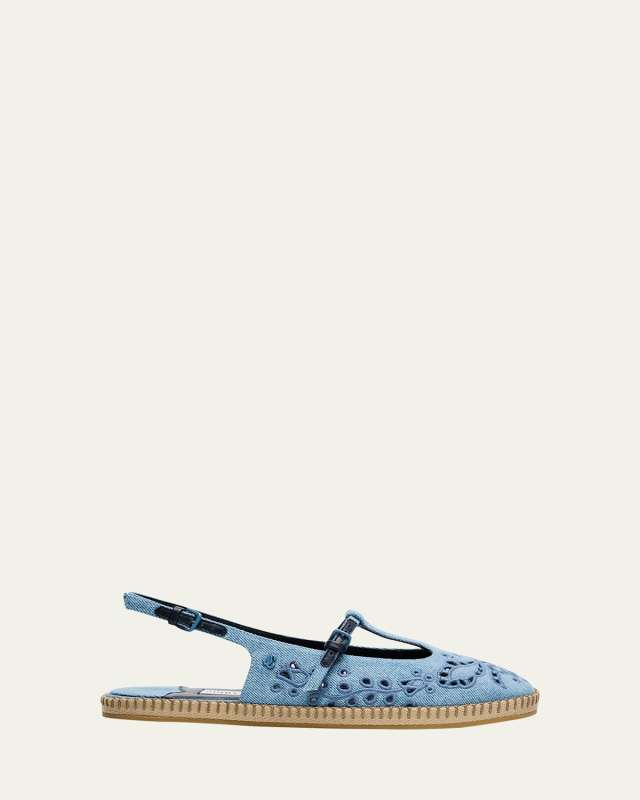 Amiee Denim Embroidered Espadrille Ballerina Flats